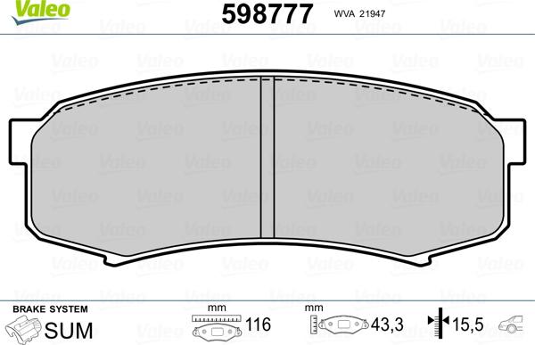 Valeo 598777 - Kit pastiglie freno, Freno a disco autozon.pro