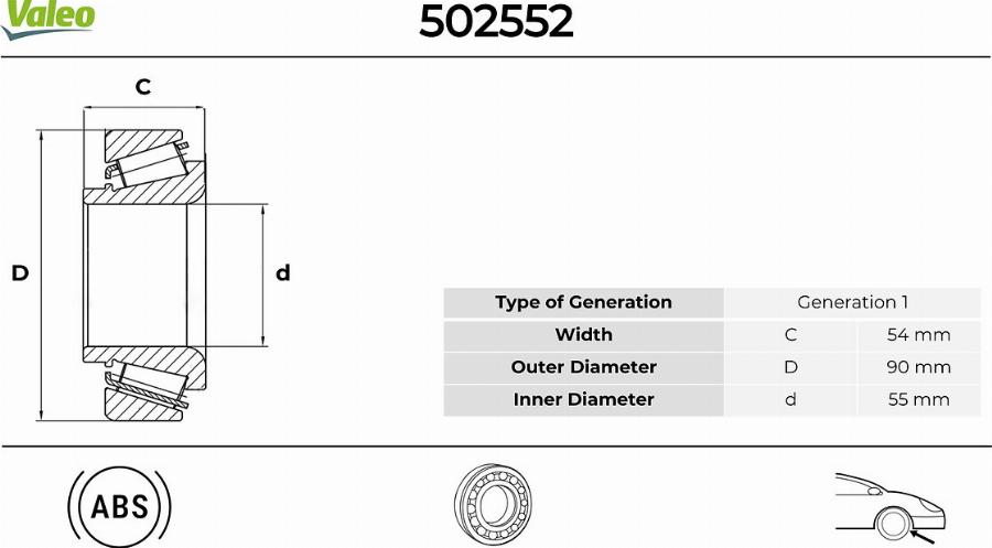 Valeo 502552 - Kit cuscinetto ruota autozon.pro