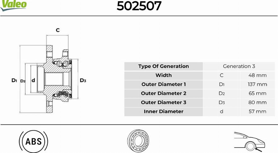 Valeo 502507 - Kit cuscinetto ruota autozon.pro