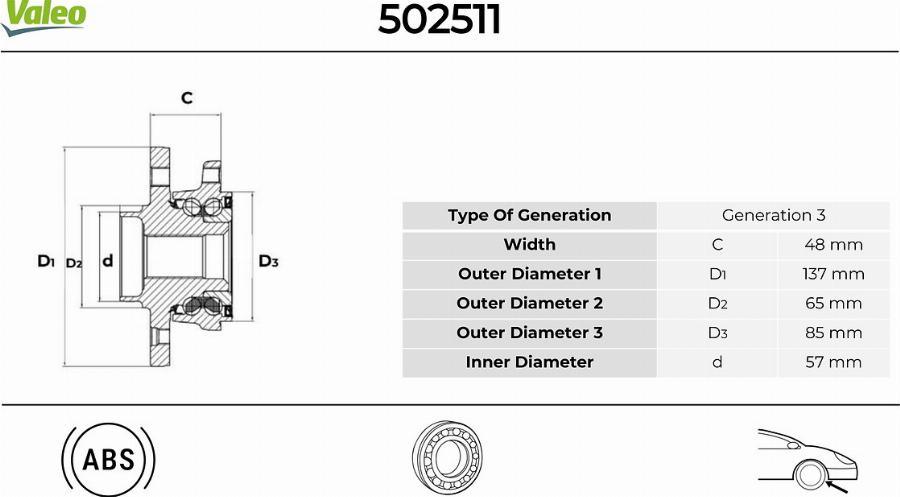 Valeo 502511 - Kit cuscinetto ruota autozon.pro