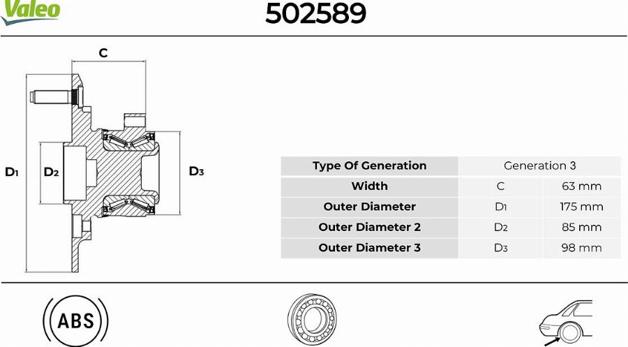 Valeo 502589 - Kit cuscinetto ruota autozon.pro