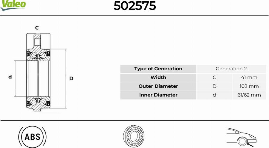 Valeo 502575 - Kit cuscinetto ruota autozon.pro