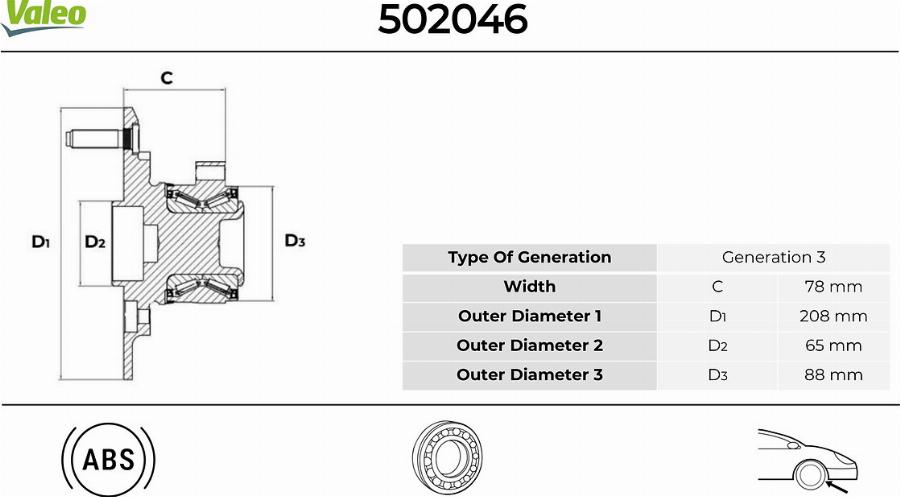 Valeo 502046 - Kit cuscinetto ruota autozon.pro