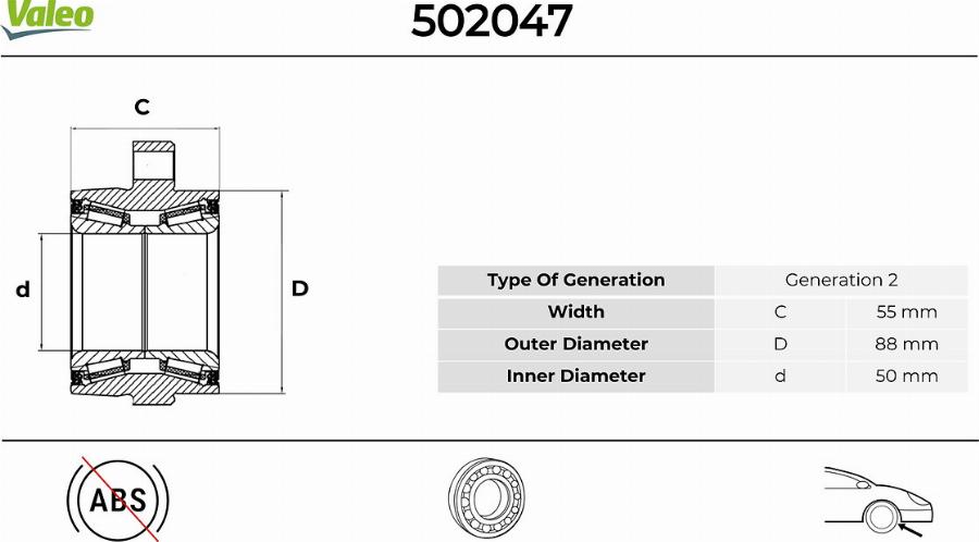 Valeo 502047 - Kit cuscinetto ruota autozon.pro