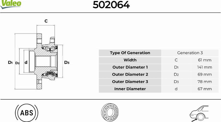 Valeo 502064 - Kit cuscinetto ruota autozon.pro