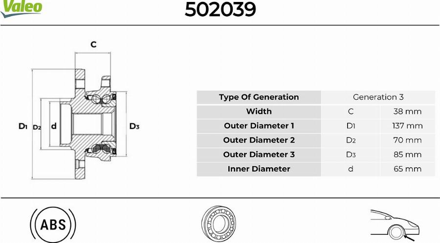 Valeo 502039 - Kit cuscinetto ruota autozon.pro