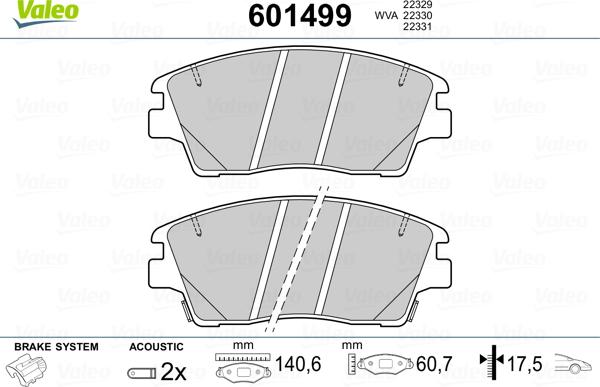 Valeo 601499 - Kit pastiglie freno, Freno a disco autozon.pro