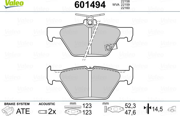 Valeo 601494 - Kit pastiglie freno, Freno a disco autozon.pro