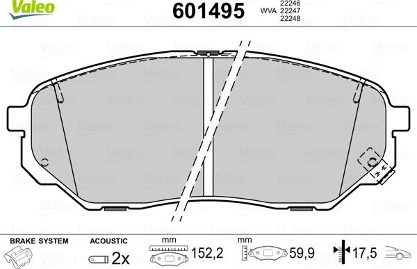 Valeo 601495 - Kit pastiglie freno, Freno a disco autozon.pro