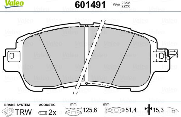 Valeo 601491 - Kit pastiglie freno, Freno a disco autozon.pro