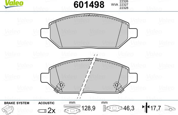 Valeo 601498 - Kit pastiglie freno, Freno a disco autozon.pro