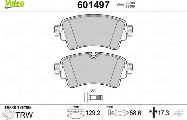 Valeo 601497 - Kit pastiglie freno, Freno a disco autozon.pro