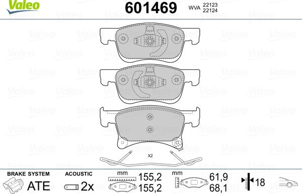 Valeo 601469 - Kit pastiglie freno, Freno a disco autozon.pro