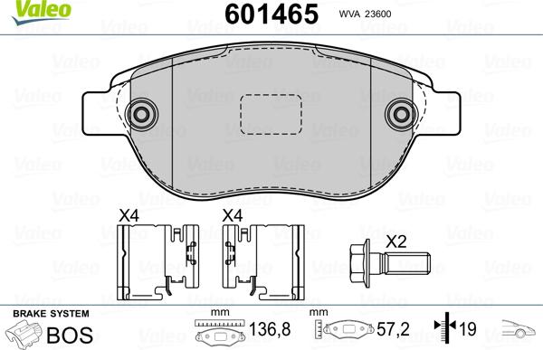 Valeo 601465 - Kit pastiglie freno, Freno a disco autozon.pro