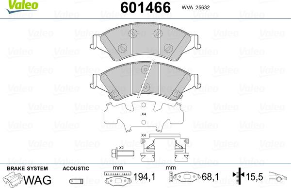 Valeo 601466 - Kit pastiglie freno, Freno a disco autozon.pro