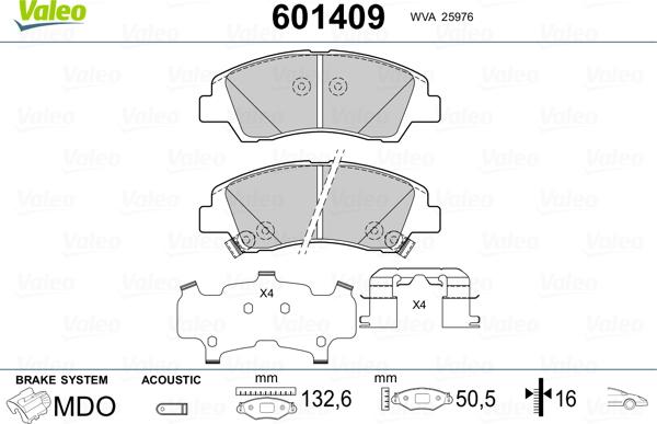 Valeo 601409 - Kit pastiglie freno, Freno a disco autozon.pro