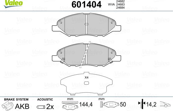 Valeo 601404 - Kit pastiglie freno, Freno a disco autozon.pro