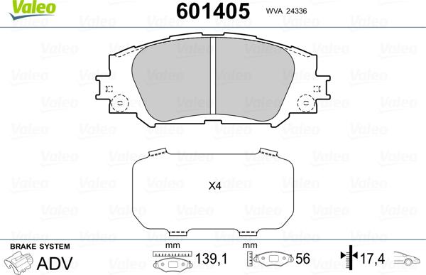 Valeo 601405 - Kit pastiglie freno, Freno a disco autozon.pro