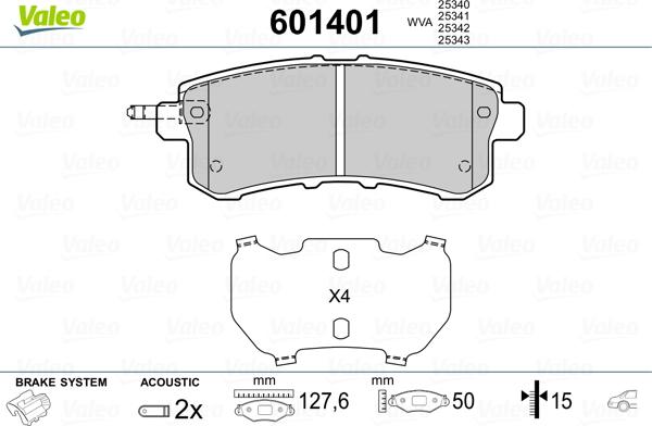 Valeo 601401 - Kit pastiglie freno, Freno a disco autozon.pro