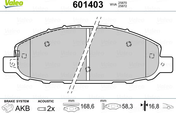 Valeo 601403 - Kit pastiglie freno, Freno a disco autozon.pro