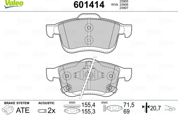 Valeo 601414 - Kit pastiglie freno, Freno a disco autozon.pro