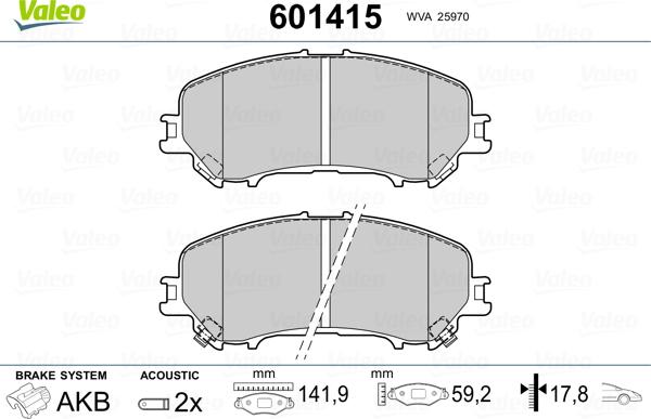 Valeo 601415 - Kit pastiglie freno, Freno a disco autozon.pro