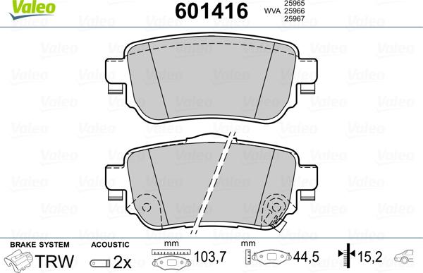 Valeo 601416 - Kit pastiglie freno, Freno a disco autozon.pro