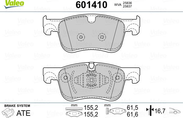 Valeo 601410 - Kit pastiglie freno, Freno a disco autozon.pro