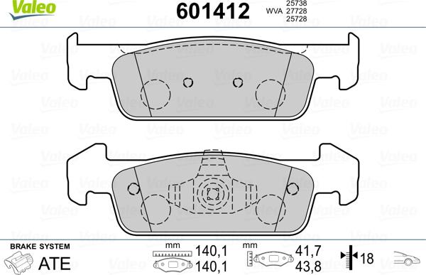 Valeo 601412 - Kit pastiglie freno, Freno a disco autozon.pro