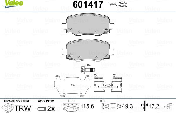 Valeo 601417 - Kit pastiglie freno, Freno a disco autozon.pro