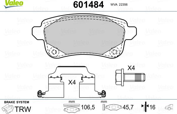 Valeo 601484 - Kit pastiglie freno, Freno a disco autozon.pro