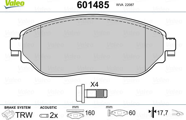 Valeo 601485 - Kit pastiglie freno, Freno a disco autozon.pro