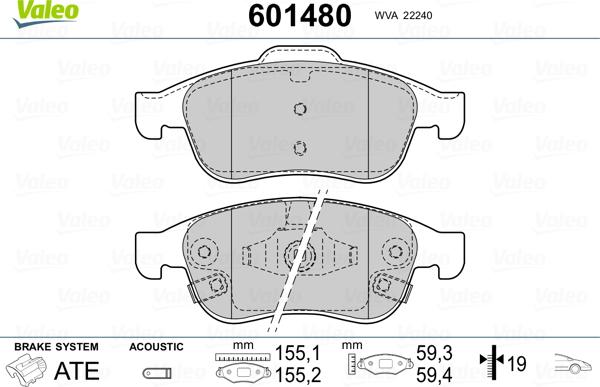 Valeo 601480 - Kit pastiglie freno, Freno a disco autozon.pro