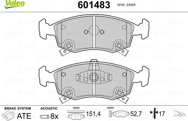 Valeo 601483 - Kit pastiglie freno, Freno a disco autozon.pro