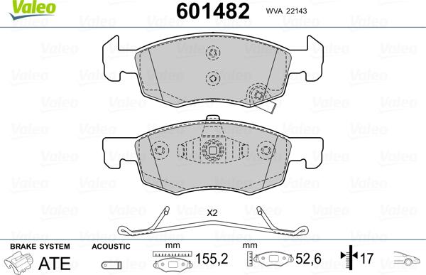 Valeo 601482 - Kit pastiglie freno, Freno a disco autozon.pro