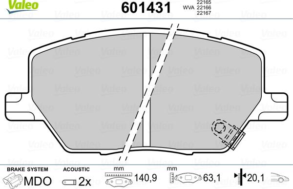 Valeo 601431 - Kit pastiglie freno, Freno a disco autozon.pro