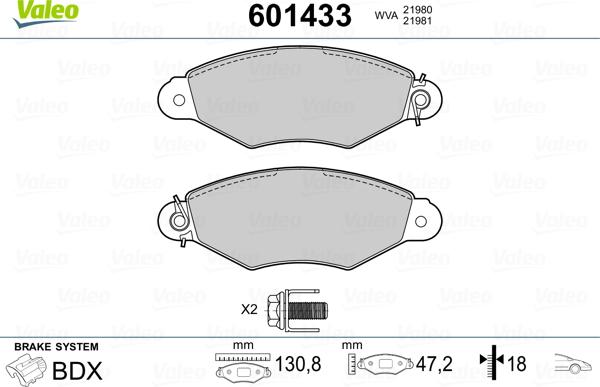 Valeo 601433 - Kit pastiglie freno, Freno a disco autozon.pro