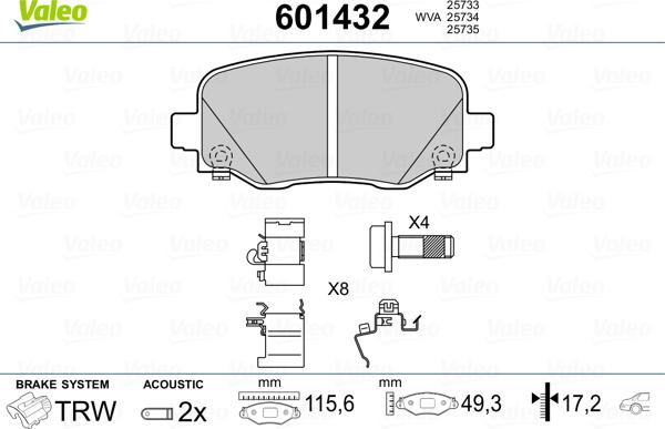 Valeo 601432 - Kit pastiglie freno, Freno a disco autozon.pro