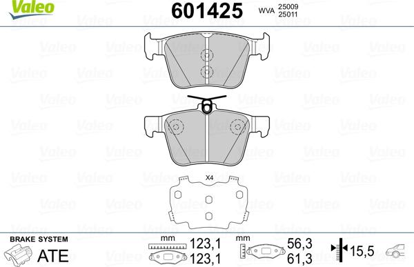 Valeo 601425 - Kit pastiglie freno, Freno a disco autozon.pro