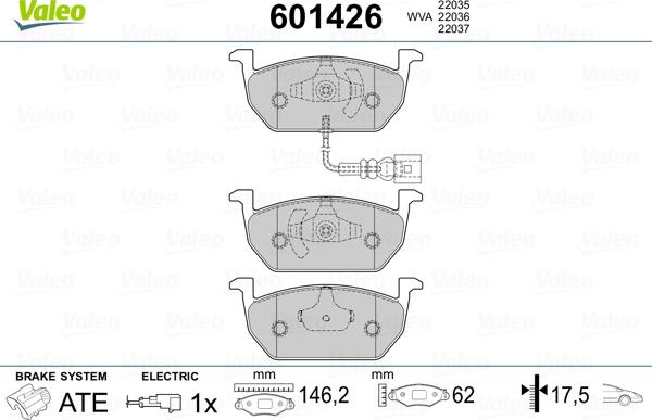 Valeo 601426 - Kit pastiglie freno, Freno a disco autozon.pro