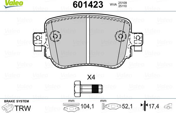 Valeo 601423 - Kit pastiglie freno, Freno a disco autozon.pro