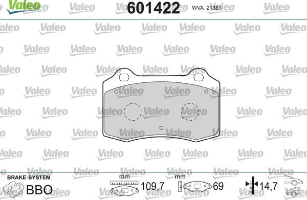 Valeo 601422 - Kit pastiglie freno, Freno a disco autozon.pro