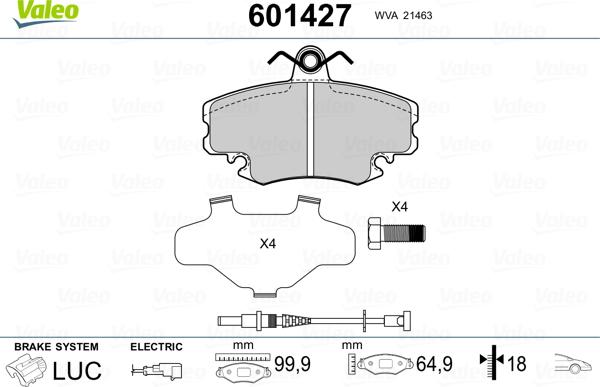 Valeo 601427 - Kit pastiglie freno, Freno a disco autozon.pro