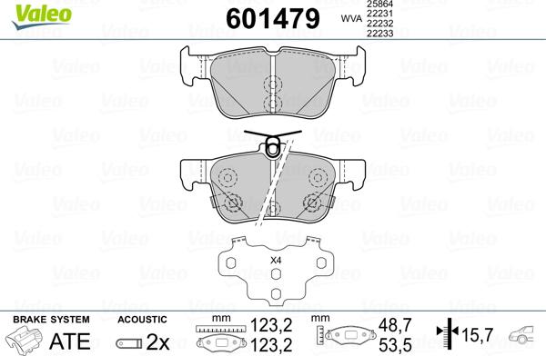 Valeo 601479 - Kit pastiglie freno, Freno a disco autozon.pro