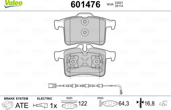 Valeo 601476 - Kit pastiglie freno, Freno a disco autozon.pro