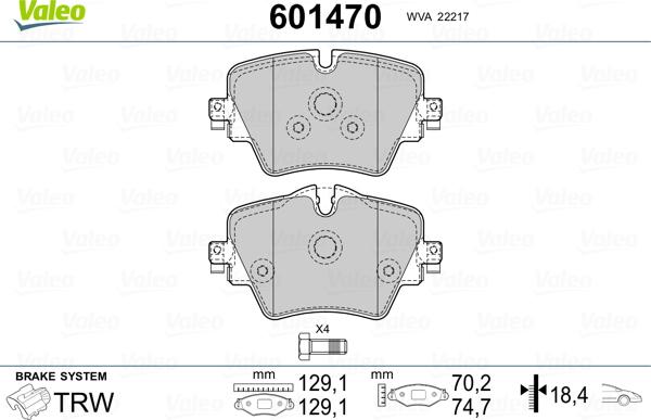 Valeo 601470 - Kit pastiglie freno, Freno a disco autozon.pro