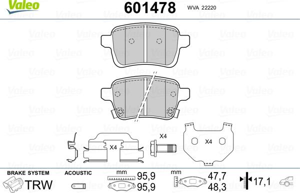 Valeo 601478 - Kit pastiglie freno, Freno a disco autozon.pro