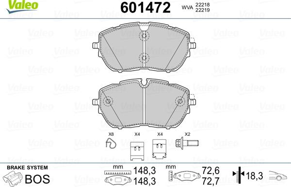 Valeo 601472 - Kit pastiglie freno, Freno a disco autozon.pro