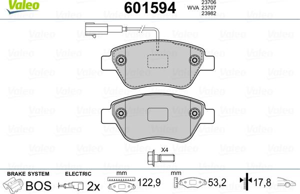 Valeo 601594 - Kit pastiglie freno, Freno a disco autozon.pro