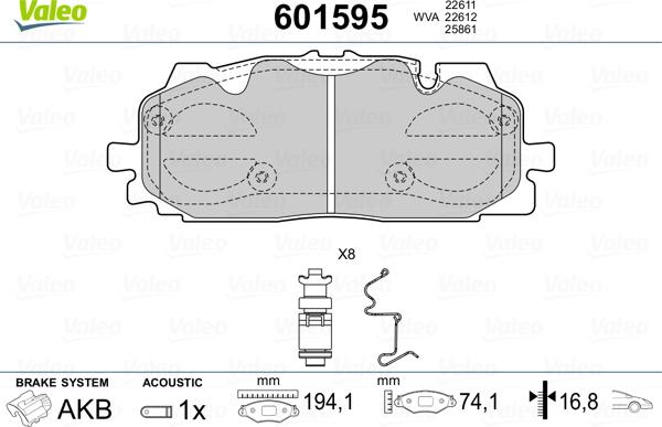 Valeo 601595 - Kit pastiglie freno, Freno a disco autozon.pro